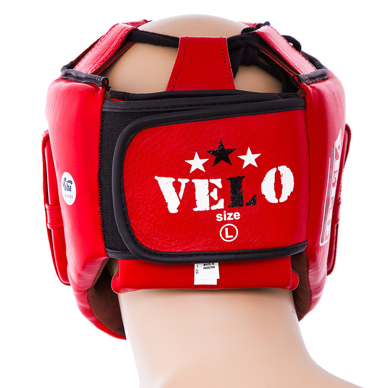 Шолом боксерський Velo AIBA, шкіра, розмір М, L, XL, червоний