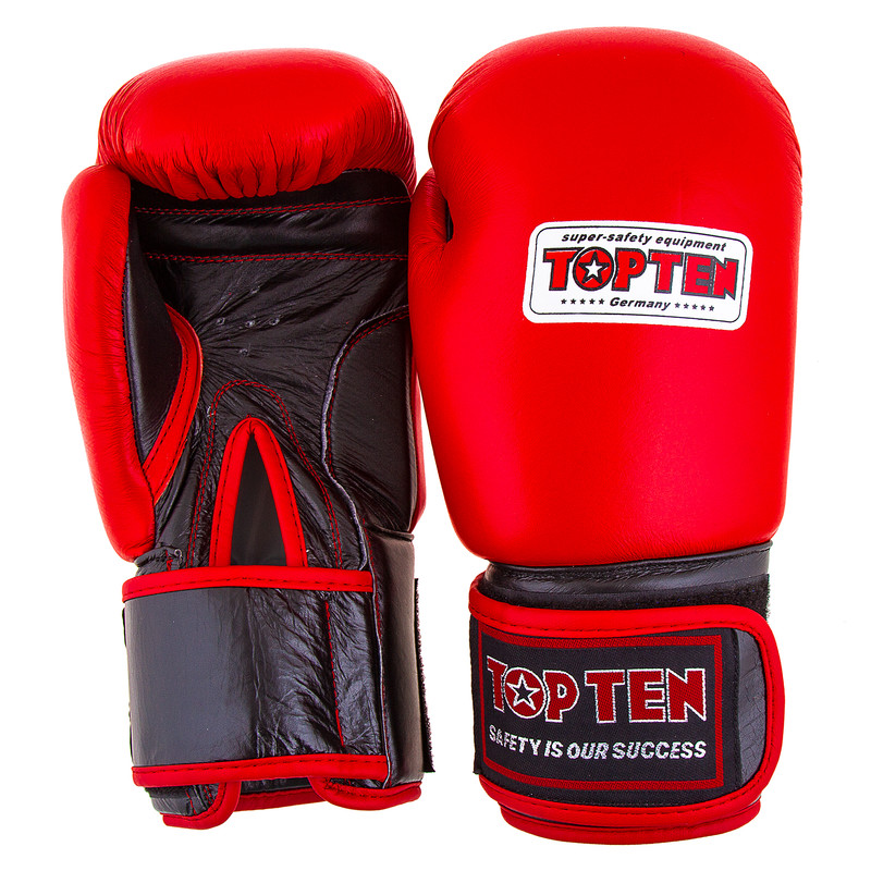 Боксерские перчатки TopTen, кожа, 10,12oz красный