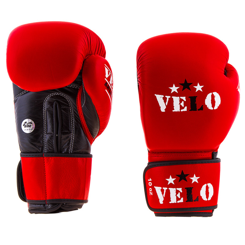 Боксерские перчатки Velo AIBA, кожа, 10oz,12oz, красный