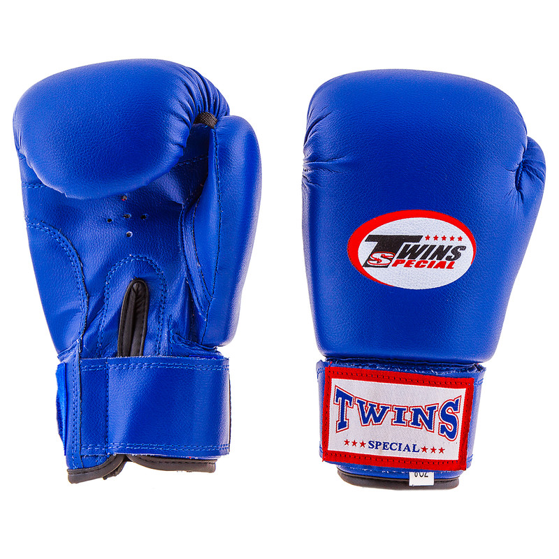 Боксерские перчатки Twins, PVC, 6oz, синий, без рисунка.