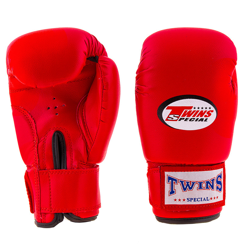 Боксерские перчатки Twins, PVC, 6oz, красный, без рисунка.