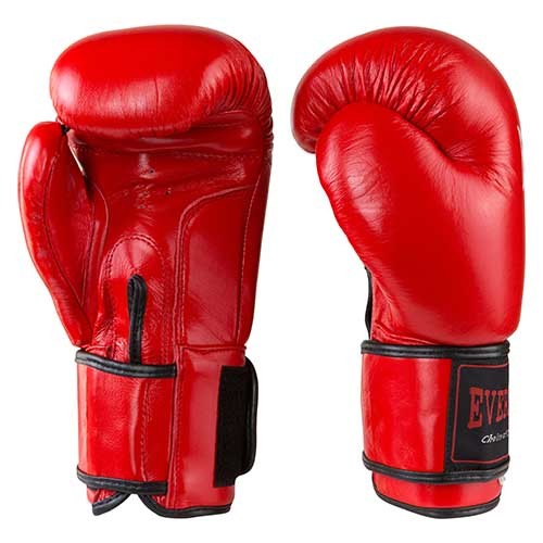 Боксерские перчатки Ever 3Strap, кожа, 12oz, красный.