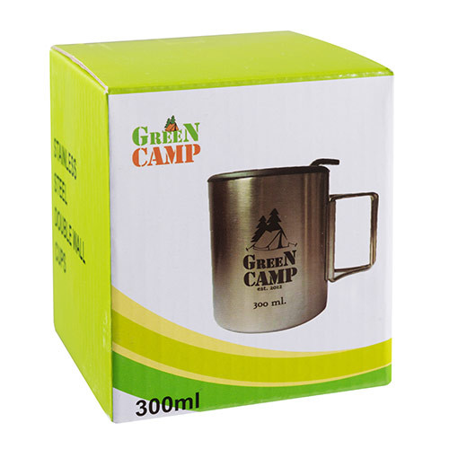 Кружка туристическая, термо, GreenCamp, 2 ручки, крышка, 300 мл.