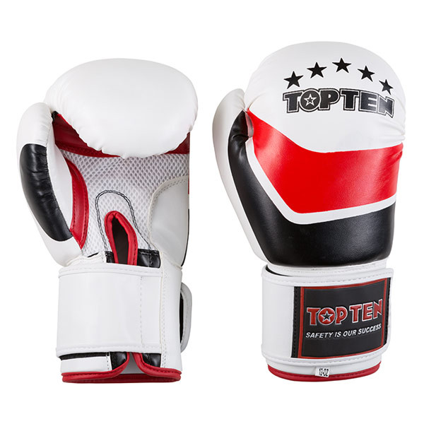 Боксерские перчатки TopTen, DX-31,  10oz,12oz, бело-красный. 