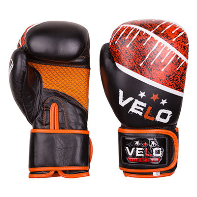 Боксерские перчатки Velo microfiber, кожа, 12oz, черно-оранжевый
