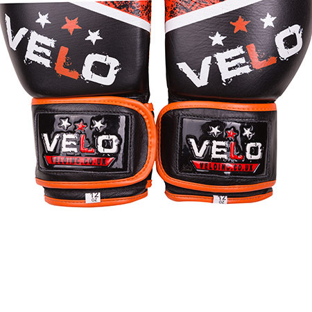 Боксерские перчатки Velo microfiber, кожа, 12oz, черно-оранжевый