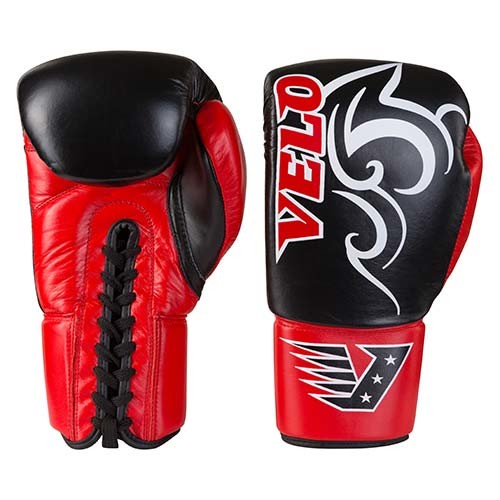 Боксерские перчатки Velo на шнуровке, кожа, 12oz, красно/черный