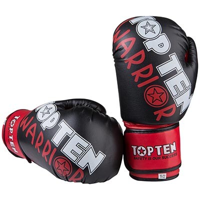 Боксерські рукавички TopTen WARRIOR, PVC, 6oz,8oz,10oz,12oz, чорно-червоний.