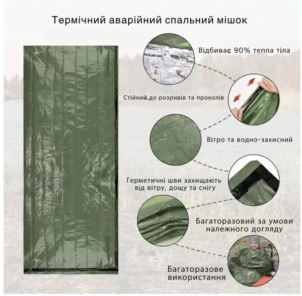 Спасательный, аварийный мешок, 91х213см.