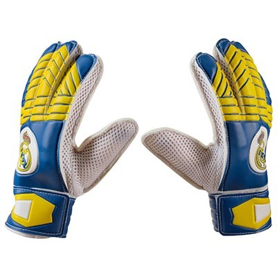 Вратарские перчатки Latex Foam REALMADRID, желто/синий, размеры 5, 6, 7, 8, 9.