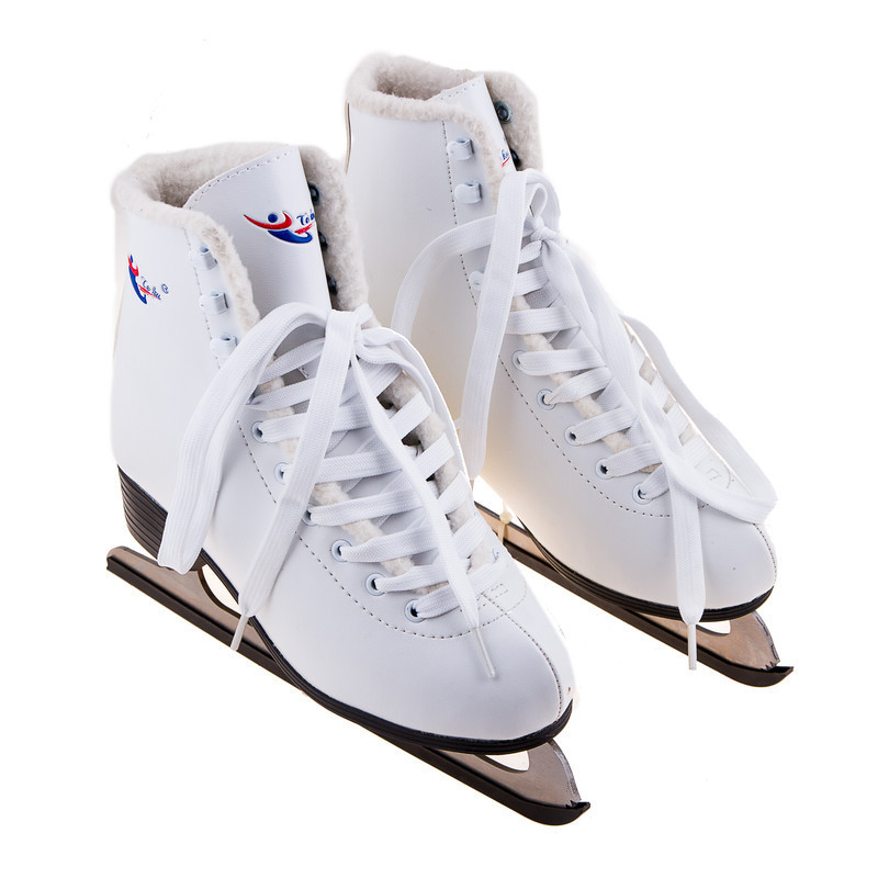 Коньки фигурные, белые, ТК-082M, PU, 36-41, меховая опушка.