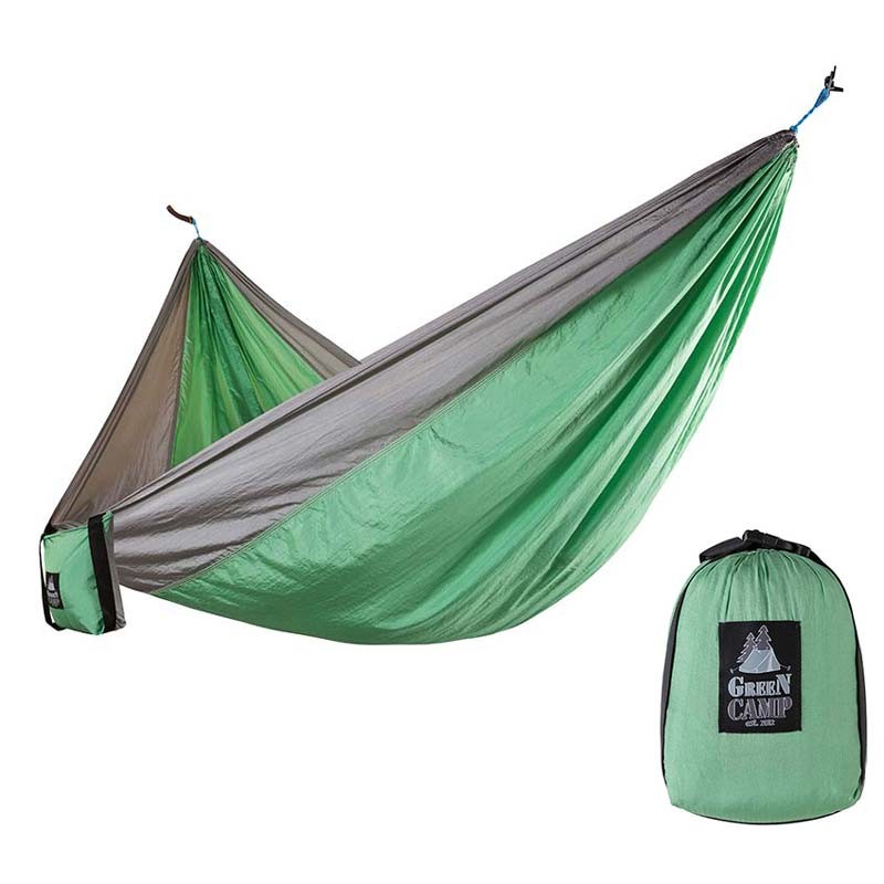 Гамак GreenCamp "CANYON", 310х220 см, парашютный шелк, серый/зеленый, крепеж, до 180кг. 