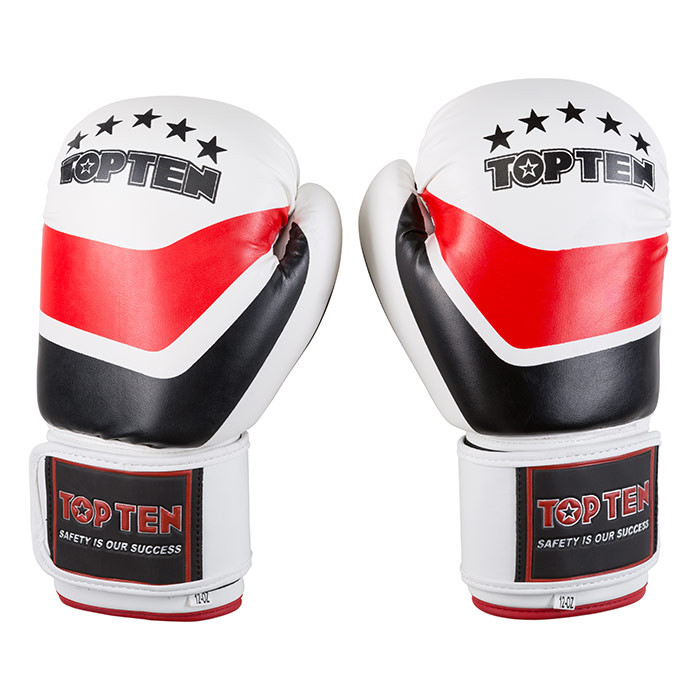 Боксерские перчатки TopTen, DX-31,  10oz,12oz, бело-красный. 