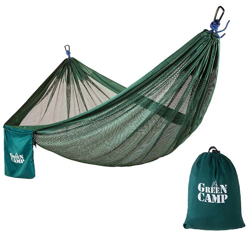 Гамак GreenCamp "MINAS", 270х180см, полиэстр, зеленый, 2 карабина.  Скидка на ящик.