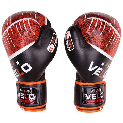 Боксерские перчатки Velo microfiber, кожа, 12oz, черно-оранжевый