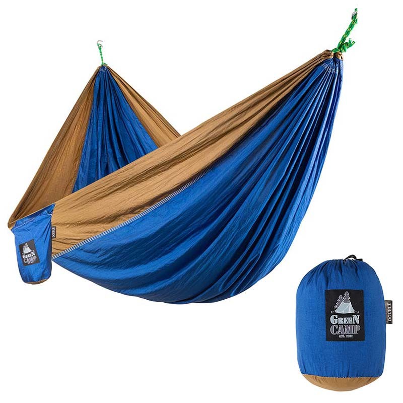 Гамак GreenCamp "VOYAGE", 300х200см, парашютный шелк, синий/горчичный. Скидка от 20шт.